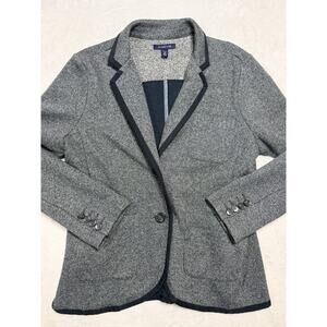 Lands' End Knit Blazer Women's 14 Gray Textured Cotton Blend Unlined Preppy